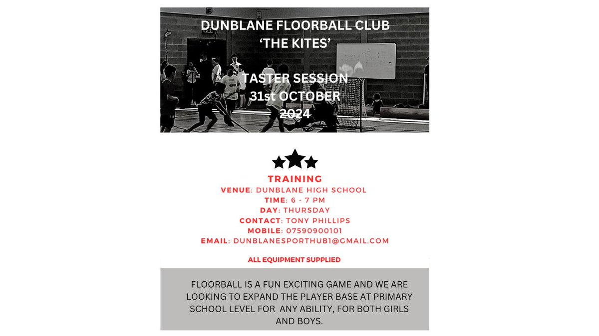 Coach My Sport (@coachmysport) on Twitter photo Next week floorball is back on a Thursday evening <a href="/DunblaneHSSport/">Dunblane HS PE</a> <a href="/sportscotland/">sportscotland</a> <a href="/ukfloorball/">UK Floorball Federation</a> <a href="/ClubSportStlg/">ClubSport Stirling</a> <a href="/scotsfloorball/">Floorball Scotland</a> @DunblanePrimary <a href="/NewtonPrimary01/">Newton Primary</a> @stmaryseps <a href="/DounePS/">Doune Primary School</a> <a href="/BridgeofAllanPS/">Bridge of Allan Primary School</a> <a href="/activestirling1/">Active Stirling Ltd</a> <a href="/EmilyKellyAS/">Emily Kelly</a> Next week floorball is back on a Thursday evening <a href="/DunblaneHSSport/">Dunblane HS PE</a> <a href="/sportscotland/">sportscotland</a> <a href="/ukfloorball/">UK Floorball Federation</a> <a href="/ClubSportStlg/">ClubSport Stirling</a> <a href="/scotsfloorball/">Floorball Scotland</a> @DunblanePrimary <a href="/NewtonPrimary01/">Newton Primary</a> @stmaryseps <a href="/DounePS/">Doune Primary School</a> <a href="/BridgeofAllanPS/">Bridge of Allan Primary School</a> <a href="/activestirling1/">Active Stirling Ltd</a> <a href="/EmilyKellyAS/">Emily Kelly</a>