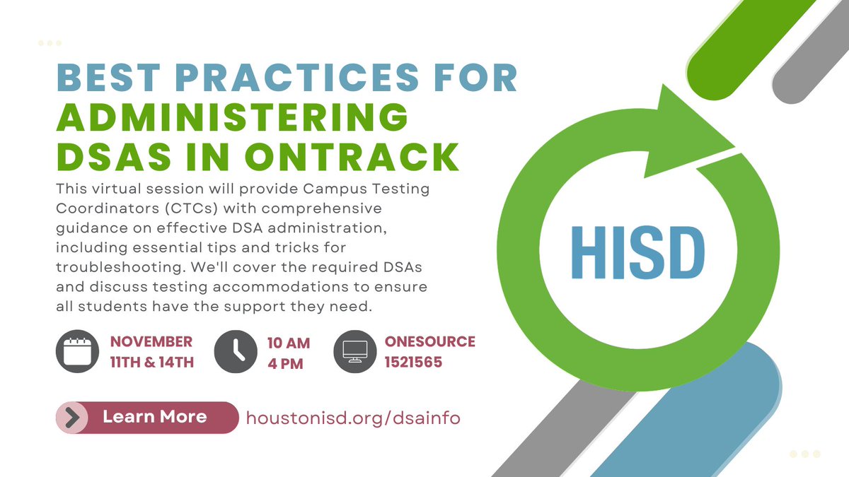 We have some great sessions on DSAs next month! CTCs are invited to learn about some of the 🆕 features in OnTrack that will support test security.