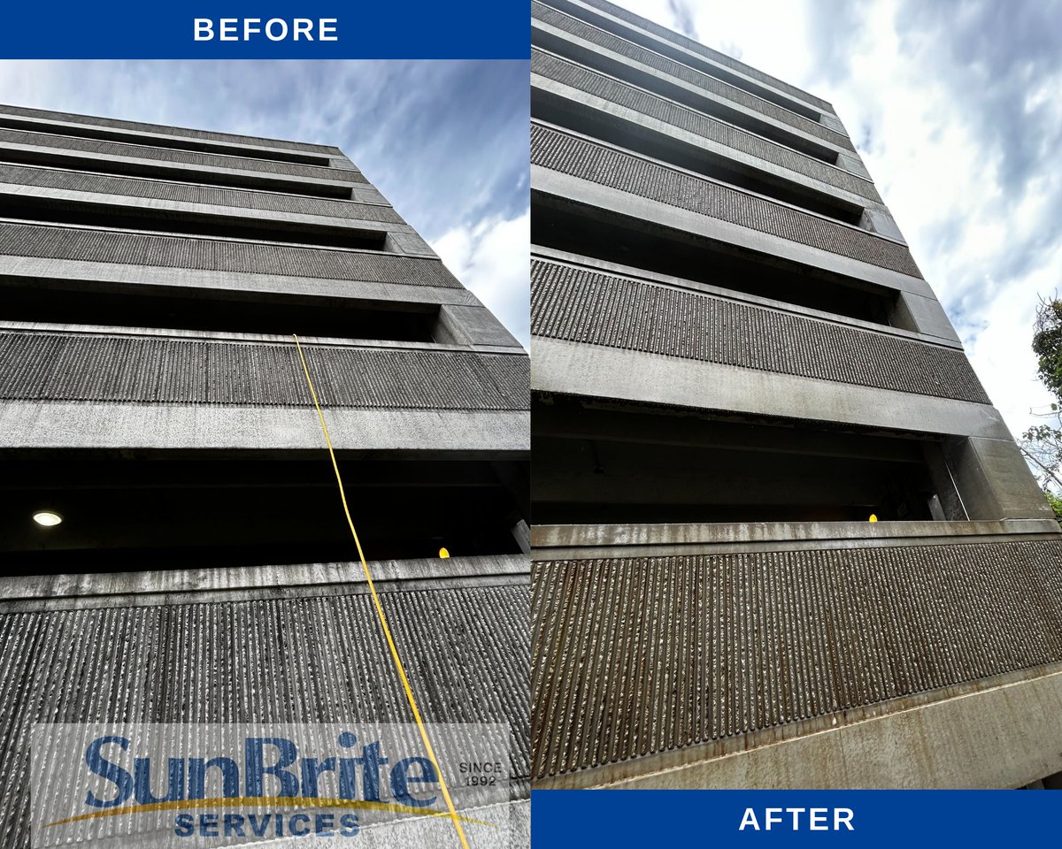 SunBriteClean's tweet photo. Check out the amazing difference cleaning made for this outside wall of a parking garage at a local hospital! 🏥✨ A cleaner space means a brighter, more welcoming environment!

#ParkingGarageCleaning #CommercialCleaning #BeforeAndAfter #PressureWashing #SunBriteServices https://t.co/moh1YXqiNm