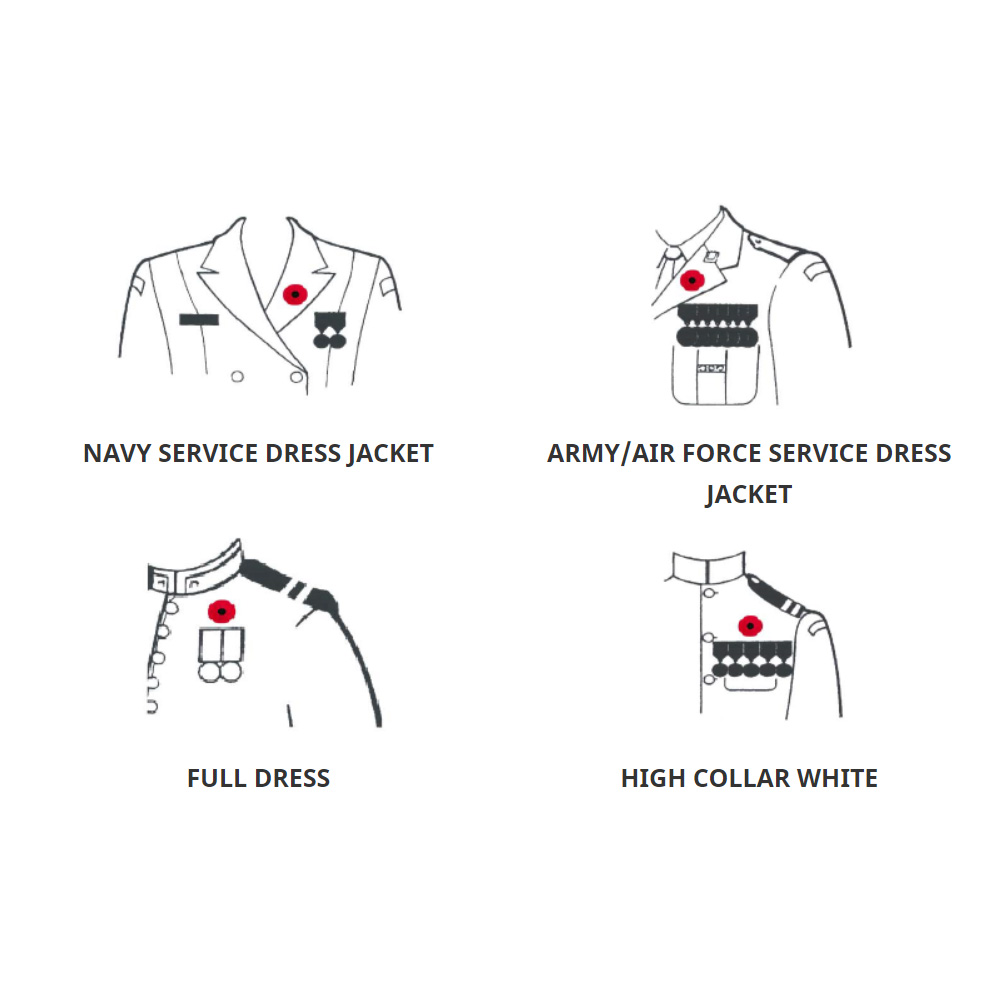army_SM_armee's tweet photo. The poppy is worn from the last Friday in October until Remembrance Day to honour and remember those who sacrificed so much for us. Here’s how to wear your poppy while in uniform. When not in uniform, wear your poppy on your left side over your heart. We will remember them. https://t.co/oV6gKP1WMo