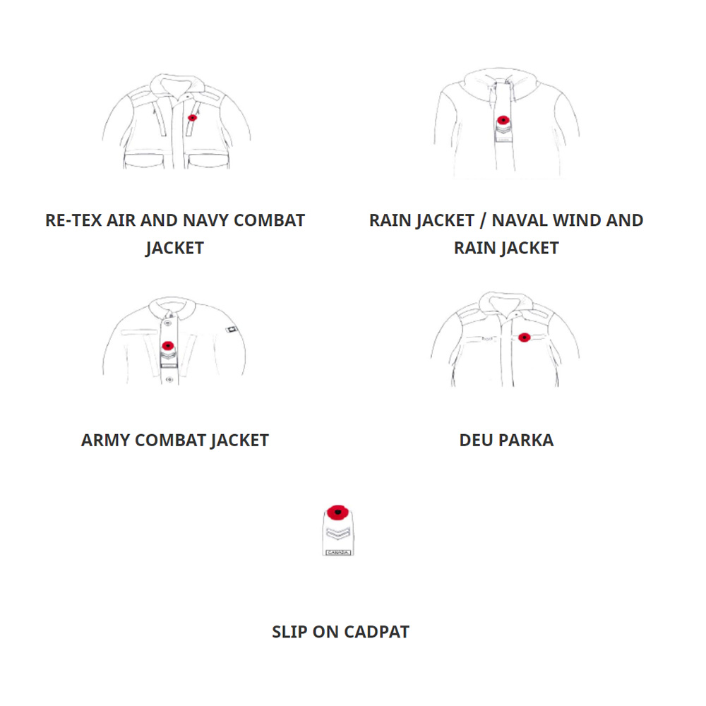 army_SM_armee's tweet photo. The poppy is worn from the last Friday in October until Remembrance Day to honour and remember those who sacrificed so much for us. Here’s how to wear your poppy while in uniform. When not in uniform, wear your poppy on your left side over your heart. We will remember them. https://t.co/oV6gKP1WMo