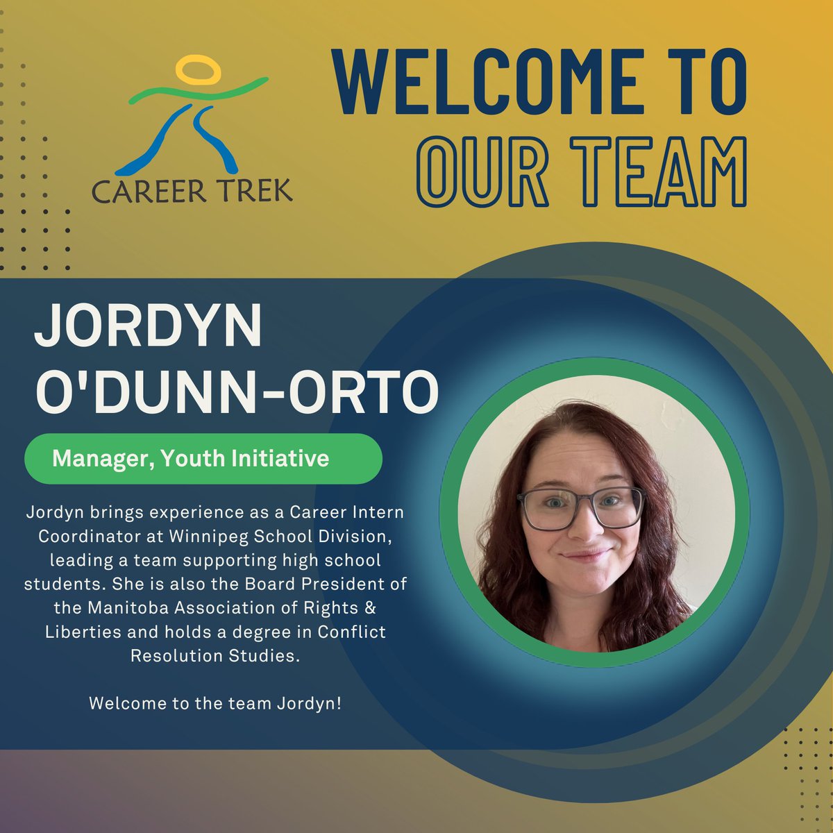 🎉 Welcome Jordyn O'Dunn-Orto as our new Manager of Youth Initiatives! 🎉

Jordyn brings valuable experience from the Winnipeg School Division and as Board President of the Manitoba Association of Rights &amp; Liberties. We’re thrilled to have her on board! 🚀
