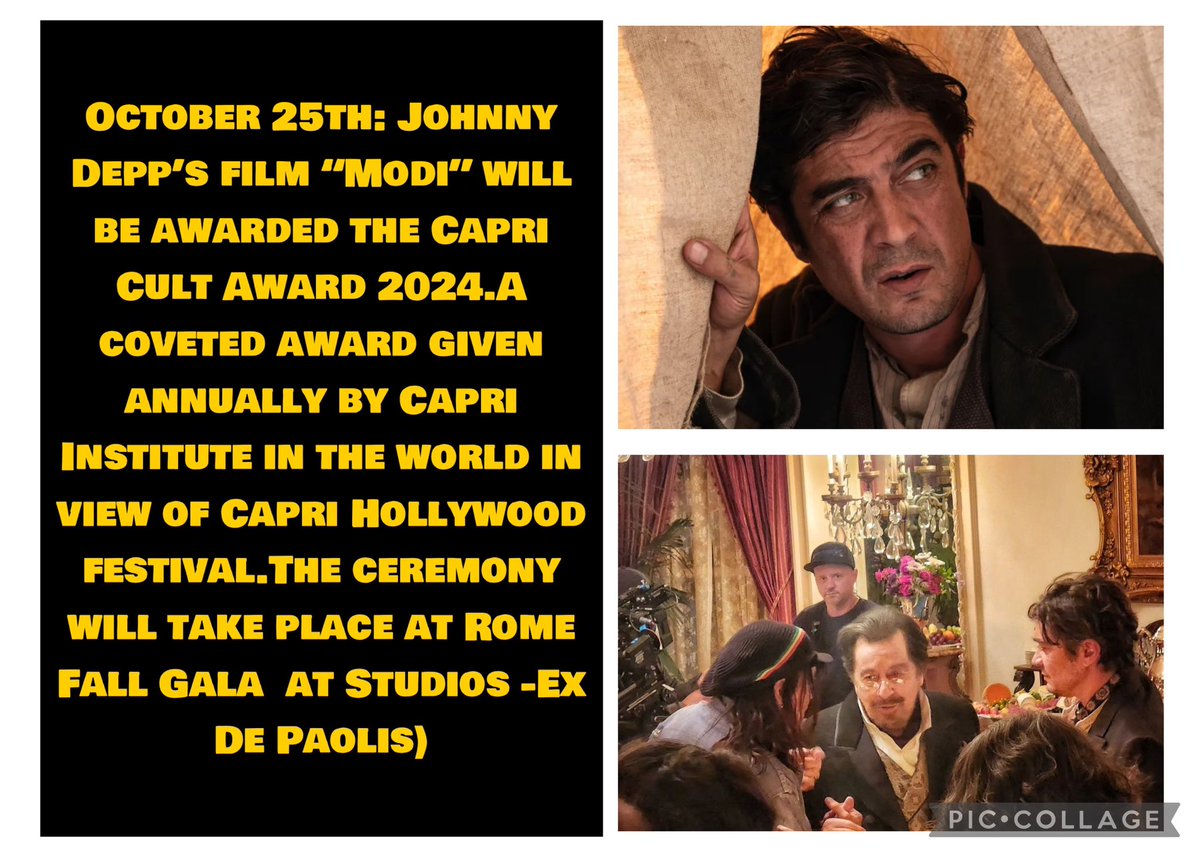 ReemDepp's tweet photo. Tomorrow…

October 25th….

Capri Cult Award to JD’s Modi 

#JohnnyDeppKeepsWinning https://t.co/wEpG9Tym9e
