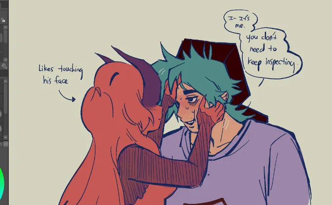 she gets handsy when she gets to touch his face lmao 