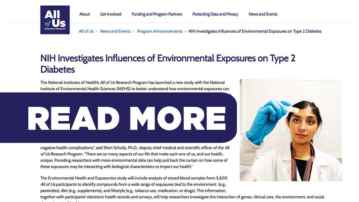 AllofUsResearch (@allofusresearch) on Twitter photo Exciting news! We've launched a new study with @NIEHS to help researchers better understand how our environment can impact our risk for #Type2Diabetes and related complications. Read the announcement to learn more: allof-us.org/3UmmMnS Exciting news! We've launched a new study with @NIEHS to help researchers better understand how our environment can impact our risk for #Type2Diabetes and related complications. Read the announcement to learn more: allof-us.org/3UmmMnS