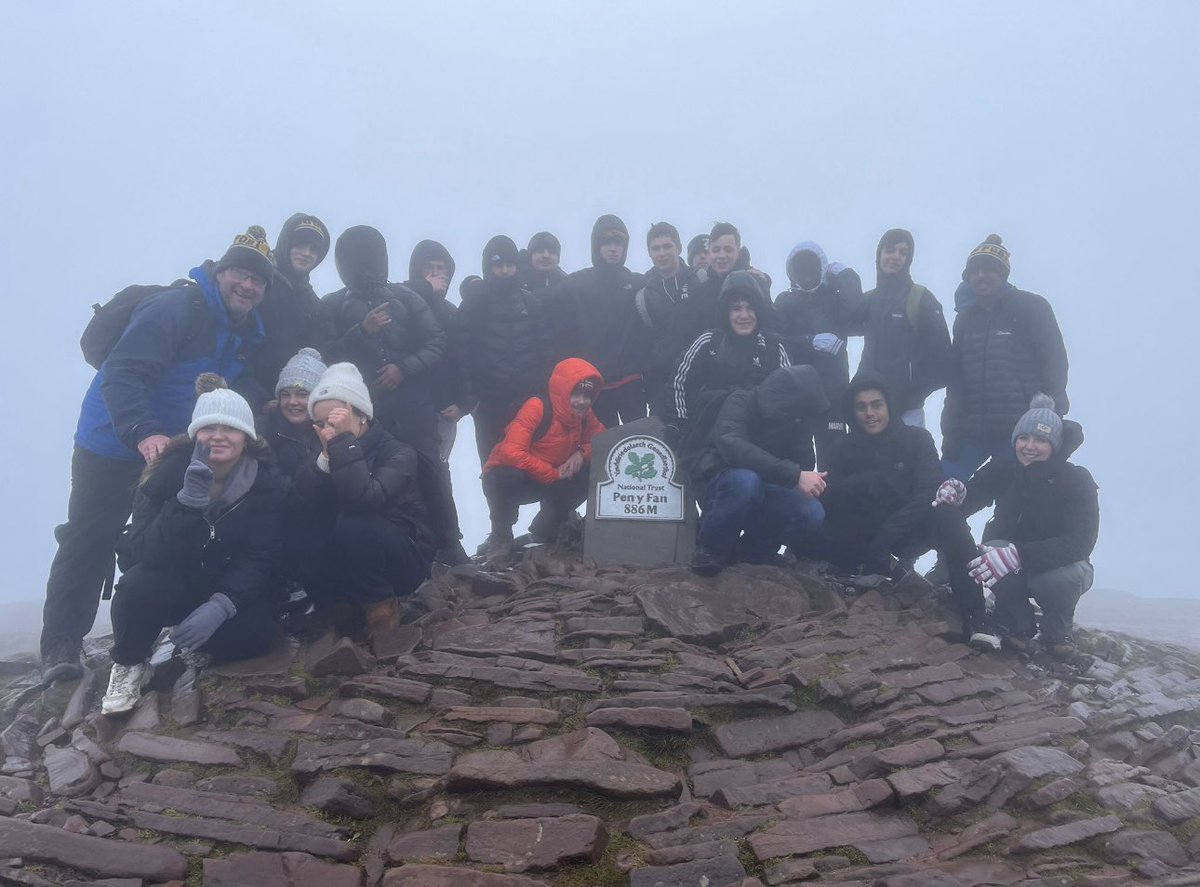 Mrs Parry-Jones, Mr King and Year 11 geographers at the top of a very windy and misty Pen Y Fan today.
Well done to all, a fantastic achievement!