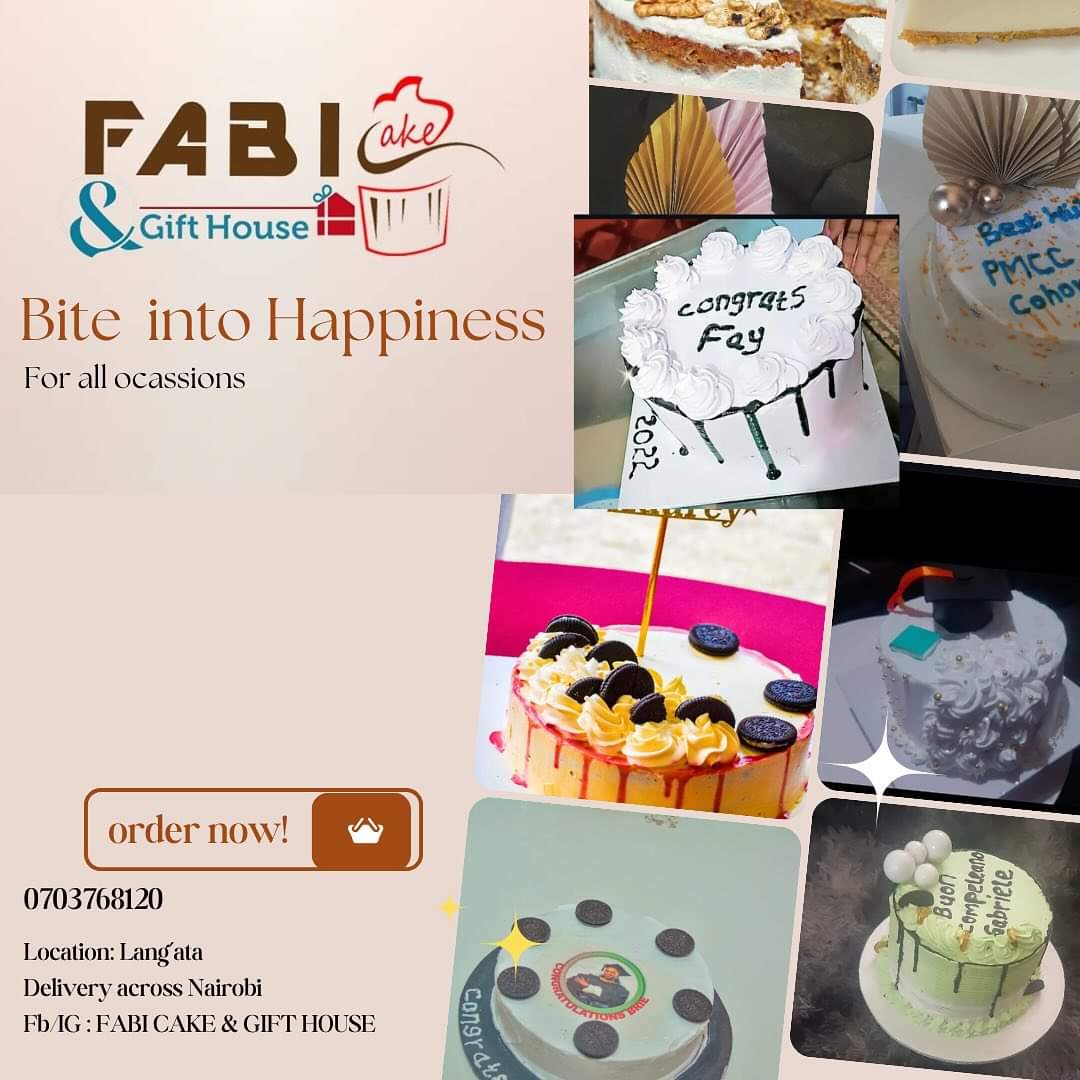 🎊🎊🌟Quick reminder 🎊🎊🌟 🌸We are located in Langata but can deliver around Nairobi. Our Bomet branch will resume operations from 1st Dec. Get your cakes from us today.
📌You can DM/ WhatsApp/ text / call 0703768120.
🔥 Get a taste of happiness  to create lasting memories.