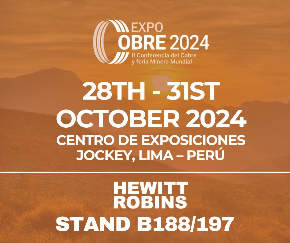 Next week we are looking forward to exhibiting at EXPOCOBRE in Peru.

EXPOCOBRE is an international event that brings together the world leaders of the copper industry.

If you are attending the show you can find us on Stand B188/197.

#EXPOCOBRE #CopperIndustry #MiningExpo