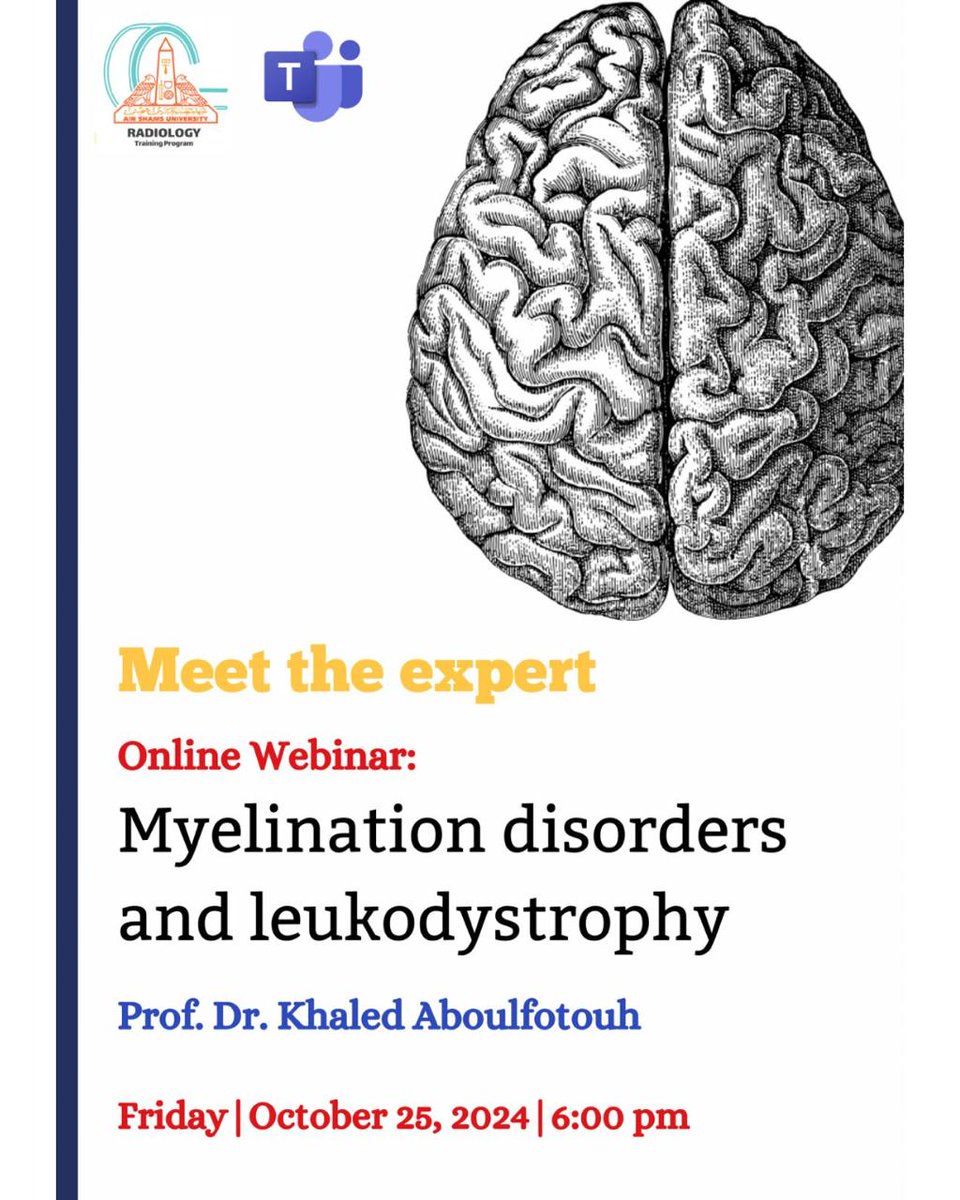 asunirad's tweet photo. Tomorrow marks the first online webinar in “Meet the expert” series which aims at introducing high-yield information about myelination disorders and leukodystrophy. https://t.co/Rj40RnAQZb