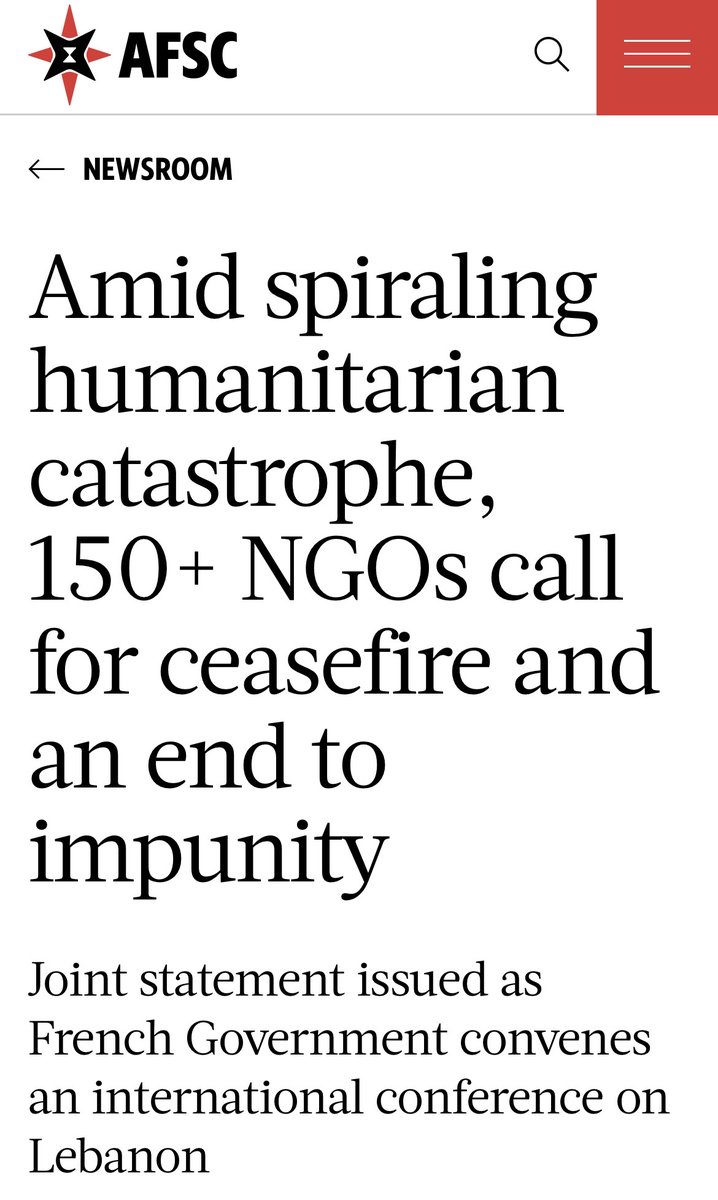 afsc_org's tweet photo. We've joined 150+ NGOs to demand a #ceasefireNOW in Lebanon, Gaza, Israel, and the region. 

We also call for an end to the impunity that has allowed atrocities by Israeli forces against civilians to continue and escalate. #StopSendingArms 

Read more: https://t.co/bc7Nxbix4g https://t.co/uuWv8cQTlg