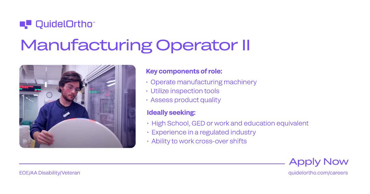 QuidelOrtho (@quidelortho) on Twitter photo We’re hiring – Manufacturing Operator in Rochester, NY
Apply now and become part of a company that values your skills and dedication. Explore more and submit your application: orthoclinical.wd1.myworkdayjobs.com/Search/jobs?jo…
#NowHiring #ManufacturingJobs #RochesterNY #JoinOurTeam #JobOpportunities We’re hiring – Manufacturing Operator in Rochester, NY
Apply now and become part of a company that values your skills and dedication. Explore more and submit your application: orthoclinical.wd1.myworkdayjobs.com/Search/jobs?jo…
#NowHiring #ManufacturingJobs #RochesterNY #JoinOurTeam #JobOpportunities