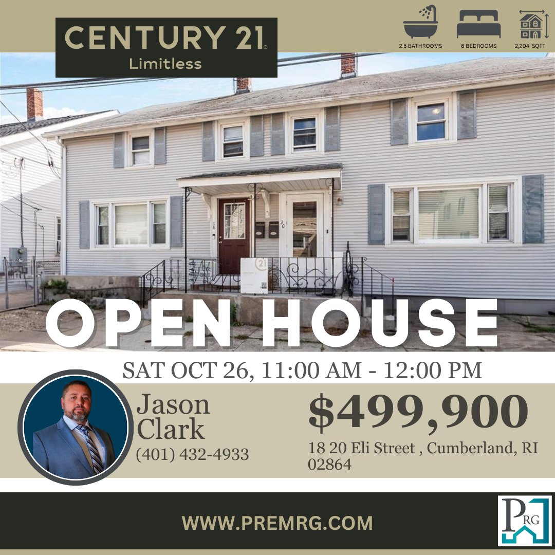 Century21PRG's tweet photo. 🚪 Open House! 🏡  Sat, Oct 26, 11 AM-12 PM at 18-20 Eli St, Cumberland, RI 02864. 

📅  Mark your calendars, and see you there! #OpenHouse #RealEstate #CumberlandRI #MultiFamily #HouseHunting https://t.co/ctEd10wc6s