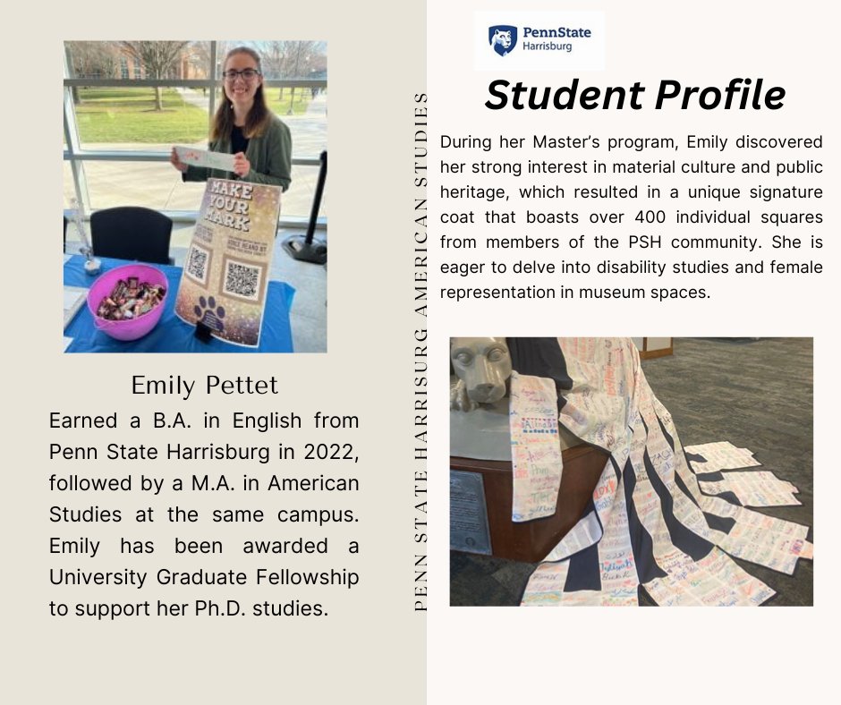 psuAMSTD's tweet photo. Ok, we're not really welcoming Emily Pettet to Penn State, since she's been with us since her undergraduate days. But we are delighted to now be able to welcome her to the AMST doctoral program! #triplenittnaylion https://t.co/OQyJyyWgHS
