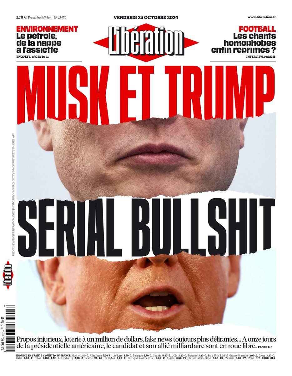 libe's tweet photo. Musk et Trump, serial bullshit 

C'est la une de @Libe ce vendredi

Lire : https://t.co/nj2k4mQp7h https://t.co/YSvm9vIjr9