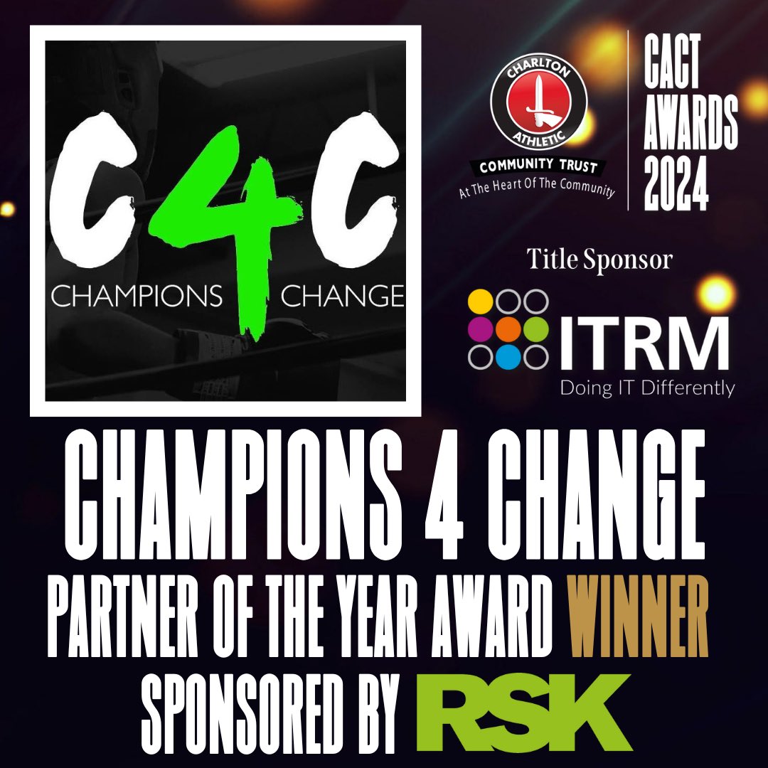 Charlton Athletic Community Trust (@cafctrust) on Twitter photo Partner of the Year Award Winner 🏅
Congratulations to <a href="/CC_C4C/">Champions4change_c4c</a>, who have won our Partner of the Year Award! 👏
C4C are a community interest company who aim to empower young people to become the best versions of themselves through boxing, mentoring and social intervention. CACT Partner of the Year Award Winner 🏅
Congratulations to <a href="/CC_C4C/">Champions4change_c4c</a>, who have won our Partner of the Year Award! 👏
C4C are a community interest company who aim to empower young people to become the best versions of themselves through boxing, mentoring and social intervention. CACT