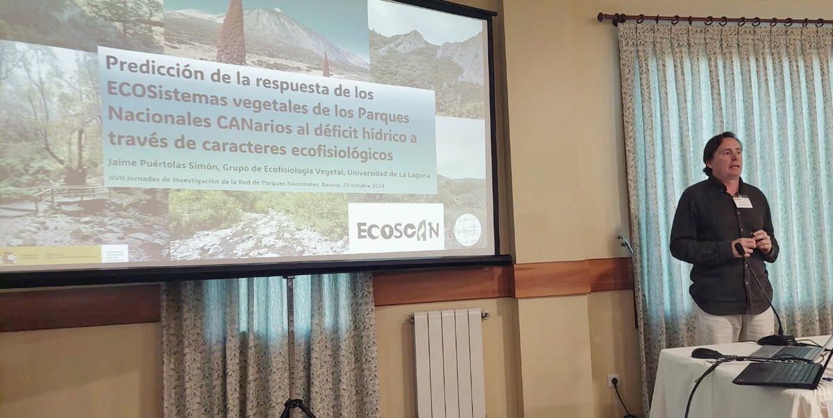 ecofisioveg_ULL's tweet photo. Todo llega a su fin y ayer nuestro compañero Jaime estuvo presentando los resultados finales del proyecto #ECOSCAN en las XVIII Jornadas de Investigación de la Red de Parques Nacionales en Baiona 💪🏼
#ecofisiología
#plantas Canarias https://t.co/ZIEvgxSMFX