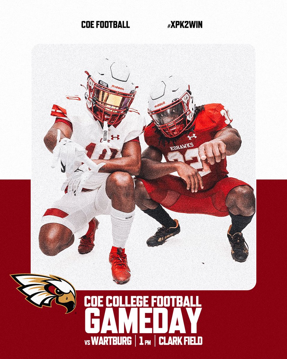 Coe Athletics (@coeathletics) on Twitter photo 🏈<a href="/KohawksFootball/">Coe College Football</a> Gameday❗️
🆚Wartburg
⏰1 PM
🏟️Clark Field
📺bit.ly/KohawkStreaming
📊bit.ly/KohawkFB
#KohawkNation 🏈<a href="/KohawksFootball/">Coe College Football</a> Gameday❗️
🆚Wartburg
⏰1 PM
🏟️Clark Field
📺bit.ly/KohawkStreaming
📊bit.ly/KohawkFB
#KohawkNation