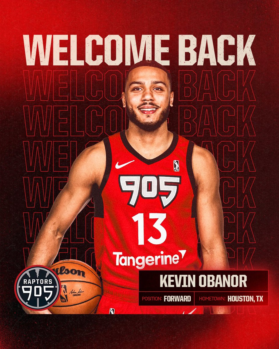 Raptors905's tweet photo. Two familiar faces returning to the 905 this season, welcome back @_KevinObanor and Myles Burns 🤝 https://t.co/ayncp4UzA9