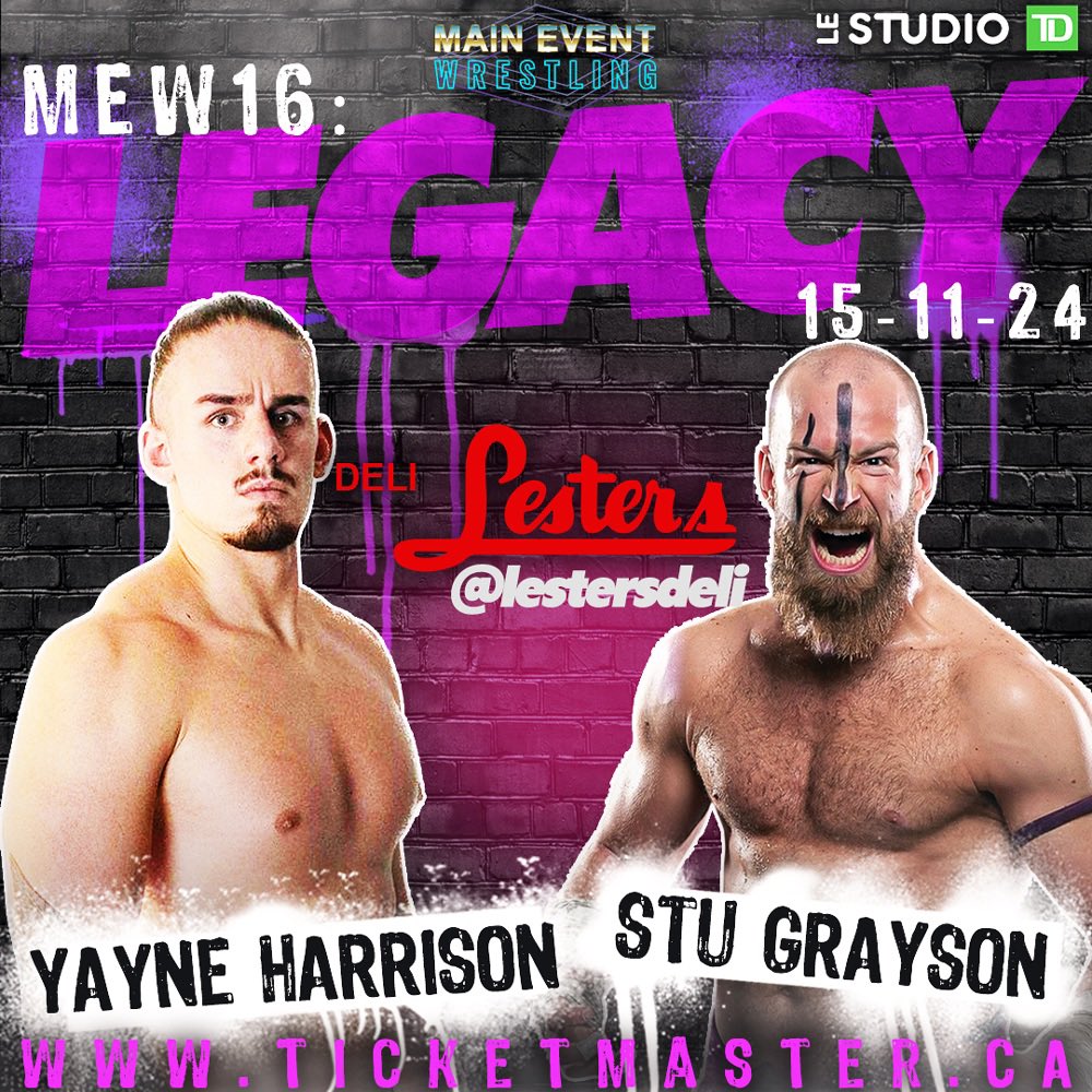 mewwrestling (@mewwrestling) on Twitter photo It all goes down on NOV 15 in Montreal! <a href="/stu_dos/">Stu Grayson</a> vs <a href="/YayneHarrison/">Yayne Harrison</a> #mew #stugrayson #montreal It all goes down on NOV 15 in Montreal! <a href="/stu_dos/">Stu Grayson</a> vs <a href="/YayneHarrison/">Yayne Harrison</a> #mew #stugrayson #montreal