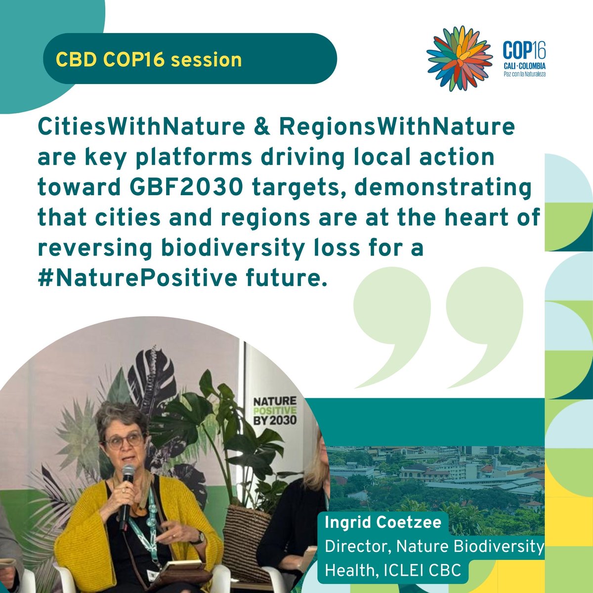 Subnational &amp; local govts' are contributing to the #KMGBF 2030 Targets and a #NaturePostive future!

#COP16Colombia session | Cities and regions: Collaborating and capturing contributions towards a nature positive future #PeaceWithNature

<a href="/NatureDeal/">Nature Positive</a>