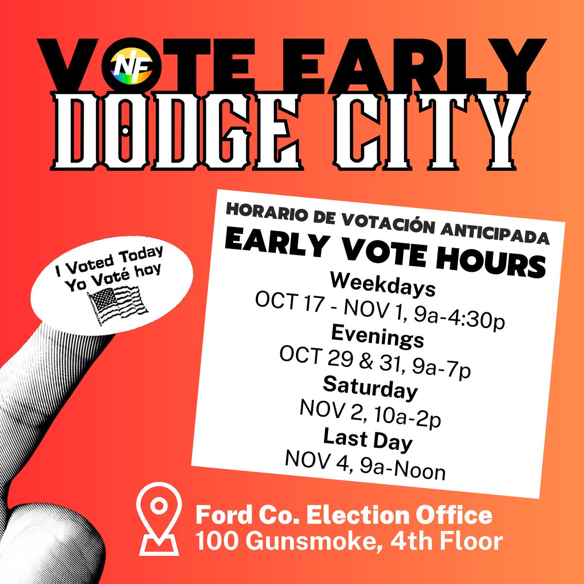 📣🗣️Dodge, Garden, and Liberal early voting has STARTED ✅🗳️ If you're not sure you'll be able to make it out to vote on Election Day 11/5 be sure to visit your early voting station so you can be sure you've done your part! Questions? Hit us up!