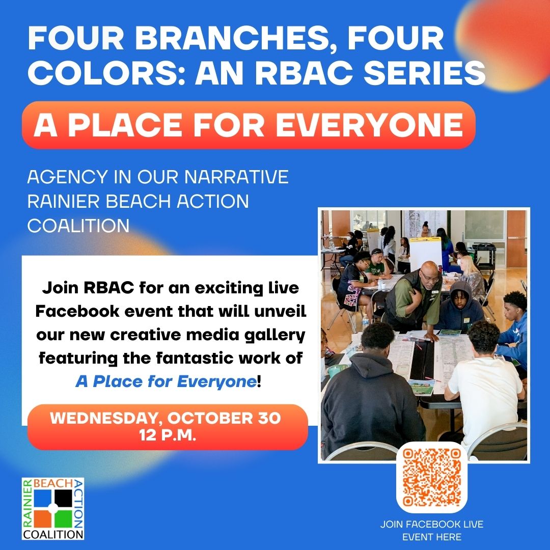 rainierbeach's tweet photo. Join us next Wednesday, October 30th at noon on Facebook Live for the A Place for Everyone Showcase!  To continue to donate and learn more about Four Branches, Four Colors, check out the link in bio! #RBAC #Seattle #Fundraiser https://t.co/M8IjCQ6jI5