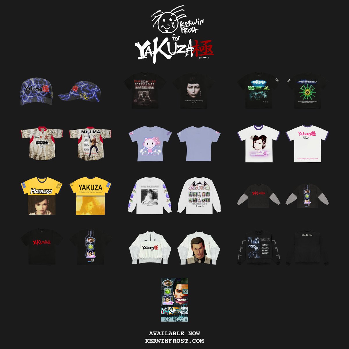 RGGStudio's tweet photo. KERWIN FROST FOR YAKUZA KIWAMI
 
To celebrate the release of Yakuza Kiwami on Nintendo Switch, Kerwin Frost has designed an exclusive collection, available now for a limited time only at https://t.co/DDjT5I9BmU https://t.co/HSw8G96ntE