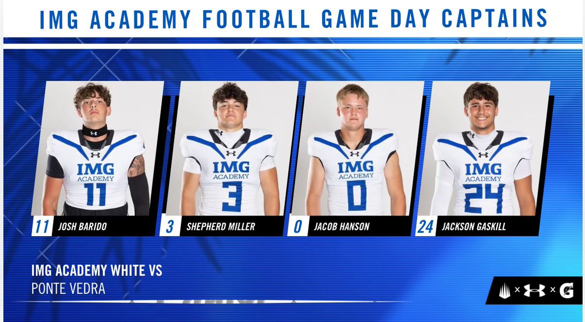 Jeff Pond (@coachpondimg) on Twitter photo Tonight’s Captains for Senior Night vs Ponte Vedra
<a href="/JoshuaBarido/">Joshua Barido</a>
<a href="/ShepherdMiller1/">Shepherd Miller</a>
<a href="/JacobKHanson/">Jacob Hanson</a>
<a href="/Jackson_Gaskill/">Jackson Gaskill</a> Tonight’s Captains for Senior Night vs Ponte Vedra
<a href="/JoshuaBarido/">Joshua Barido</a>
<a href="/ShepherdMiller1/">Shepherd Miller</a>
<a href="/JacobKHanson/">Jacob Hanson</a>
<a href="/Jackson_Gaskill/">Jackson Gaskill</a>
