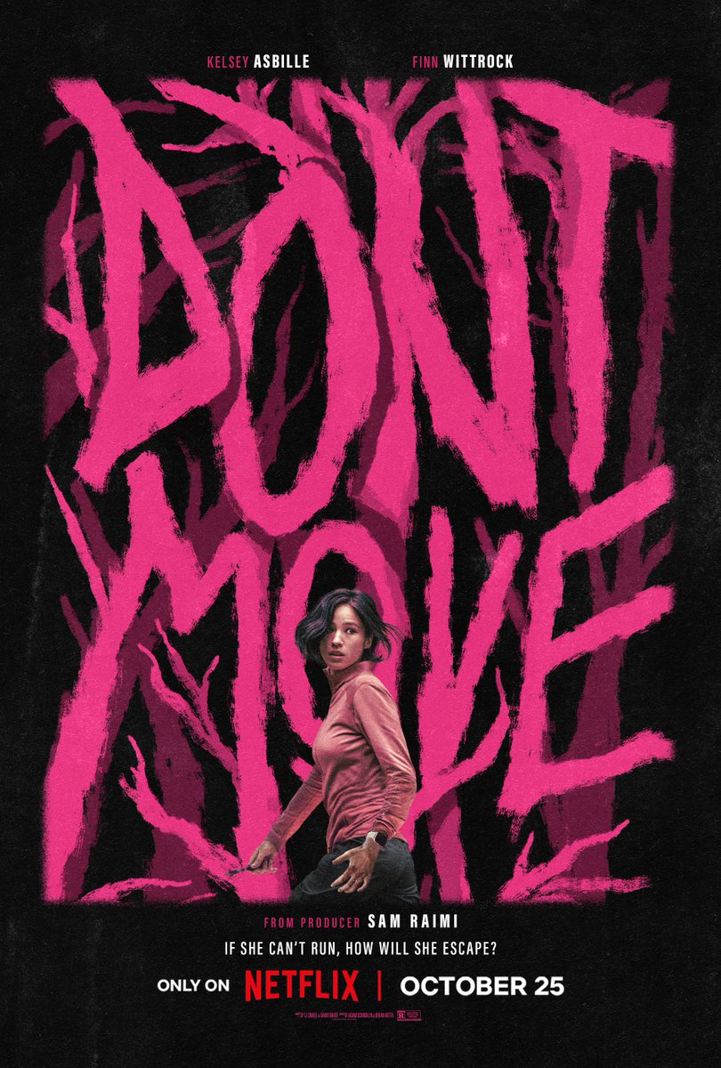 netflix's tweet image. DON'T MOVE, from legendary producer Sam Raimi, premieres in 12 HOURS. 

A woman alone in the forest must escape a serial killer with just 20 minutes until her body completely shuts down.
