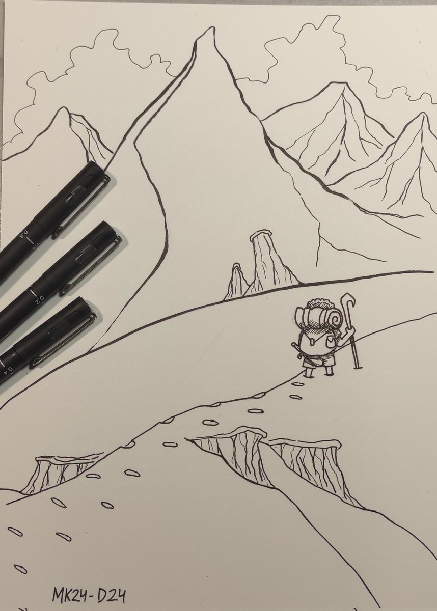 markusfreaker's tweet photo. Día 24, expedición. Hoy algo sencillo que ya estamos a jueves y el cuerpo no da para más . #inktober2024 #expedition #hobbit #mountains #nature #snow #clouds #travel  #path #solitude #savage #ink #bnw #adventure #rpg #drawing https://t.co/h7EAP9FY18