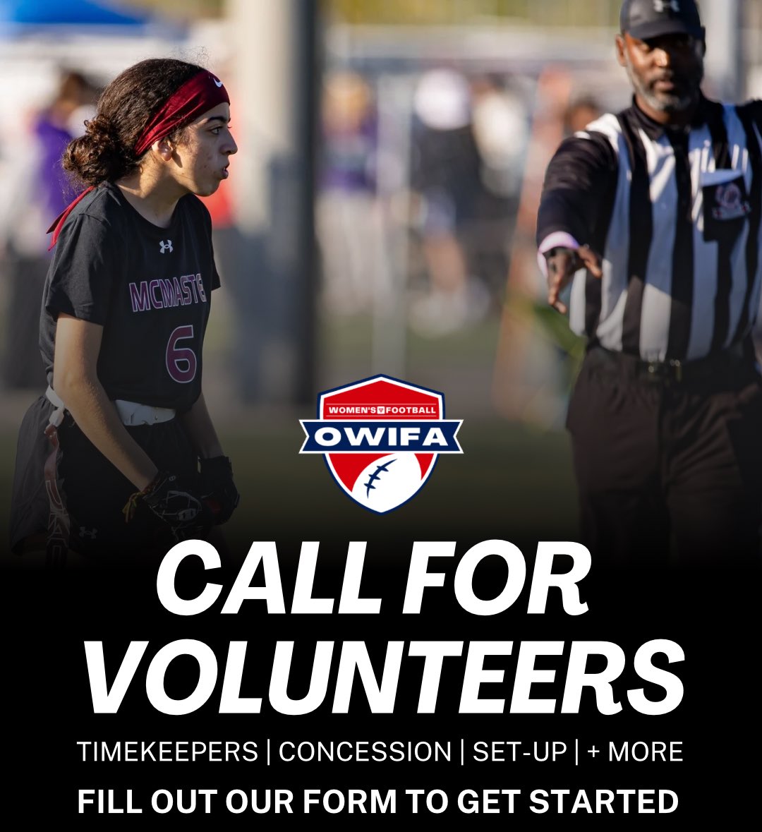 Volunteer with us!🙌

Want to support your local community? Interested in working in sport? Come volunteer with us at an OWIFA Qualifier!

Get started today: shorturl.at/bm9Cz

#volunteer #local #football #ontario #volunteerontario #flagfootball #owifa
