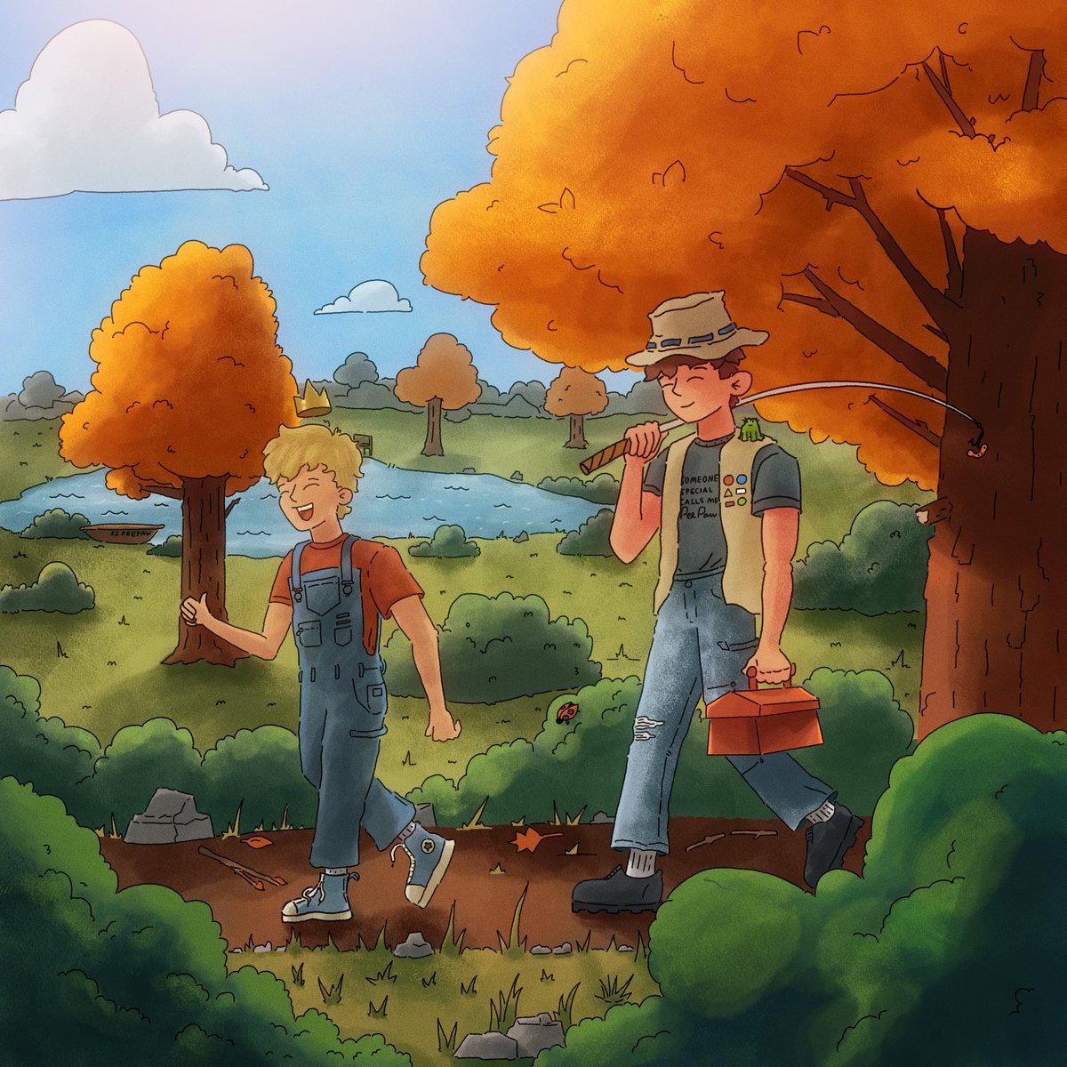 jerendraws's tweet photo. A cozy fall drawing of me and my fishing buddy for your timeline https://t.co/peid2RgUo3