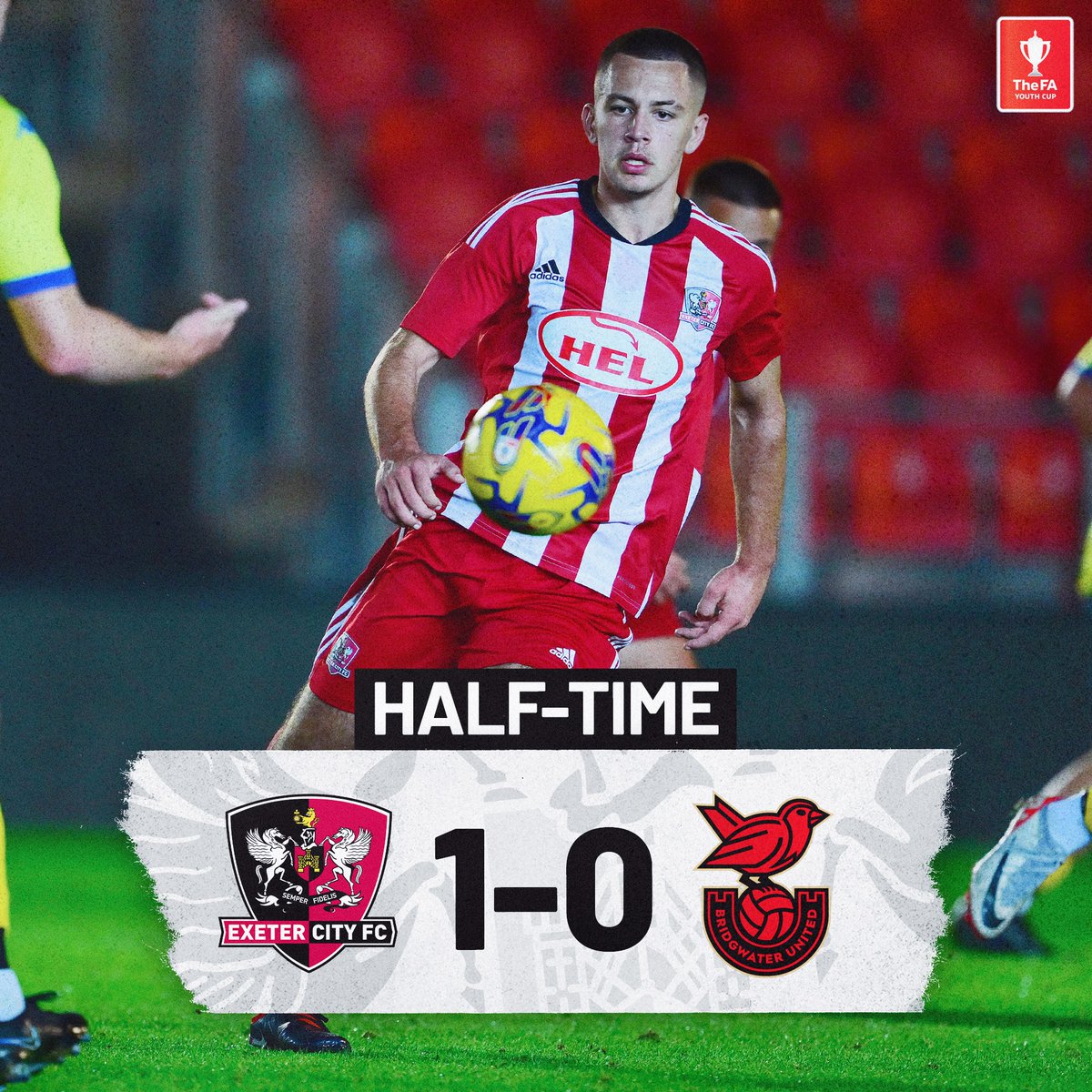 OfficialECFC's tweet photo. ⏱️ HALF-TIME | City U18 1⃣ @BridgwaterUtd U18 0⃣

The Grecians lead through an own goal at the end of the first half!

#ECFC #SemperFidelis https://t.co/5rH21wP4VG