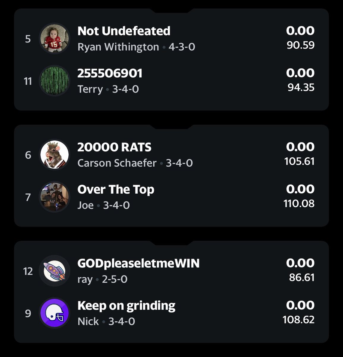 SYBS_FFB's tweet photo. Your matchups for week 8 #SYBS https://t.co/JcBObZqNuG