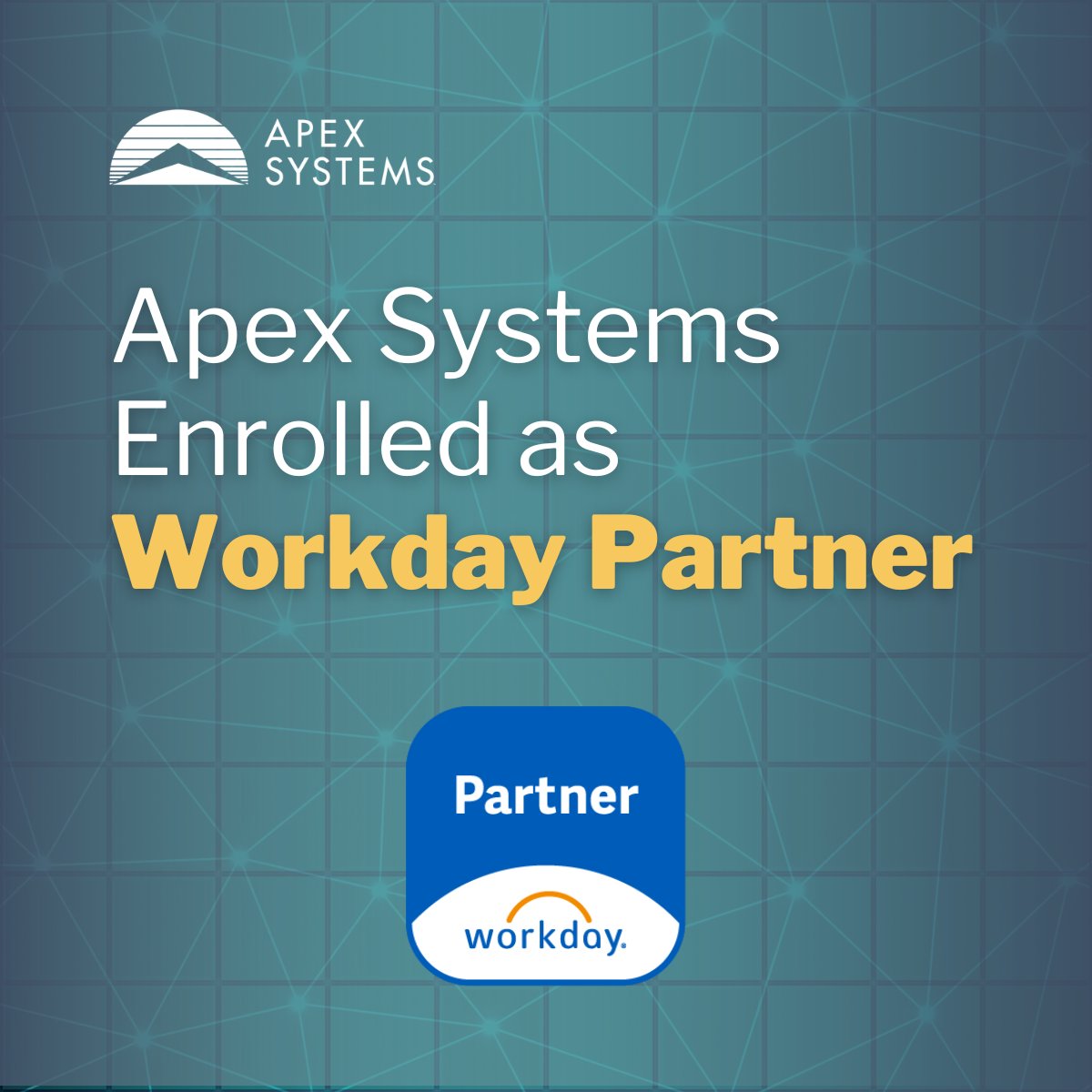 ApexSystems's tweet image. Exciting news: Apex Systems is officially enrolled as a @Workday partner. 👏 We look forward to fostering a strong relationship to help customers thrive in an evolving digital world. Workday is a leading enterprise platform built with AI at its core. #WDAYPartners #WorkdayPartner