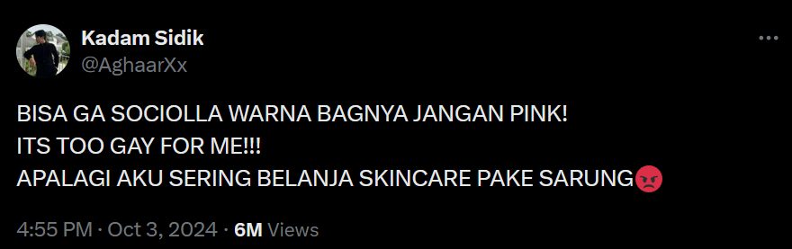 iniseapaya's tweet photo. real men doesnt complain about color, since when it has gender? tolol lu semua termasuk pengikutnya anjing https://t.co/fnsqRKe5Gk