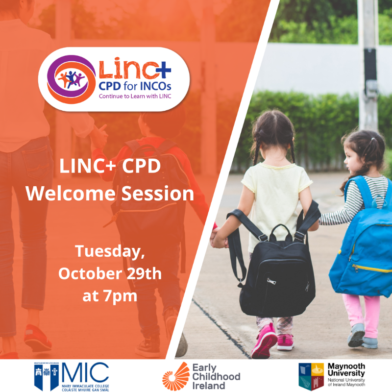 Are you a new participant of the LINC+ CPD Programme?

Join our exclusive welcome session hosted by LINC+ CPD Tutor <a href="/lorrainediggins/">Lorraine Diggins</a> on Tuesday, Oct 29th at 7pm.

📧 The session link will be emailed to all new participants next week.

<a href="/MICEducationFac/">Faculty of Education, Mary Immaculate College.</a> <a href="/EarlyChildhdIRL/">Early Childhood Ireland</a> <a href="/froebelMU/">Froebel Department</a>