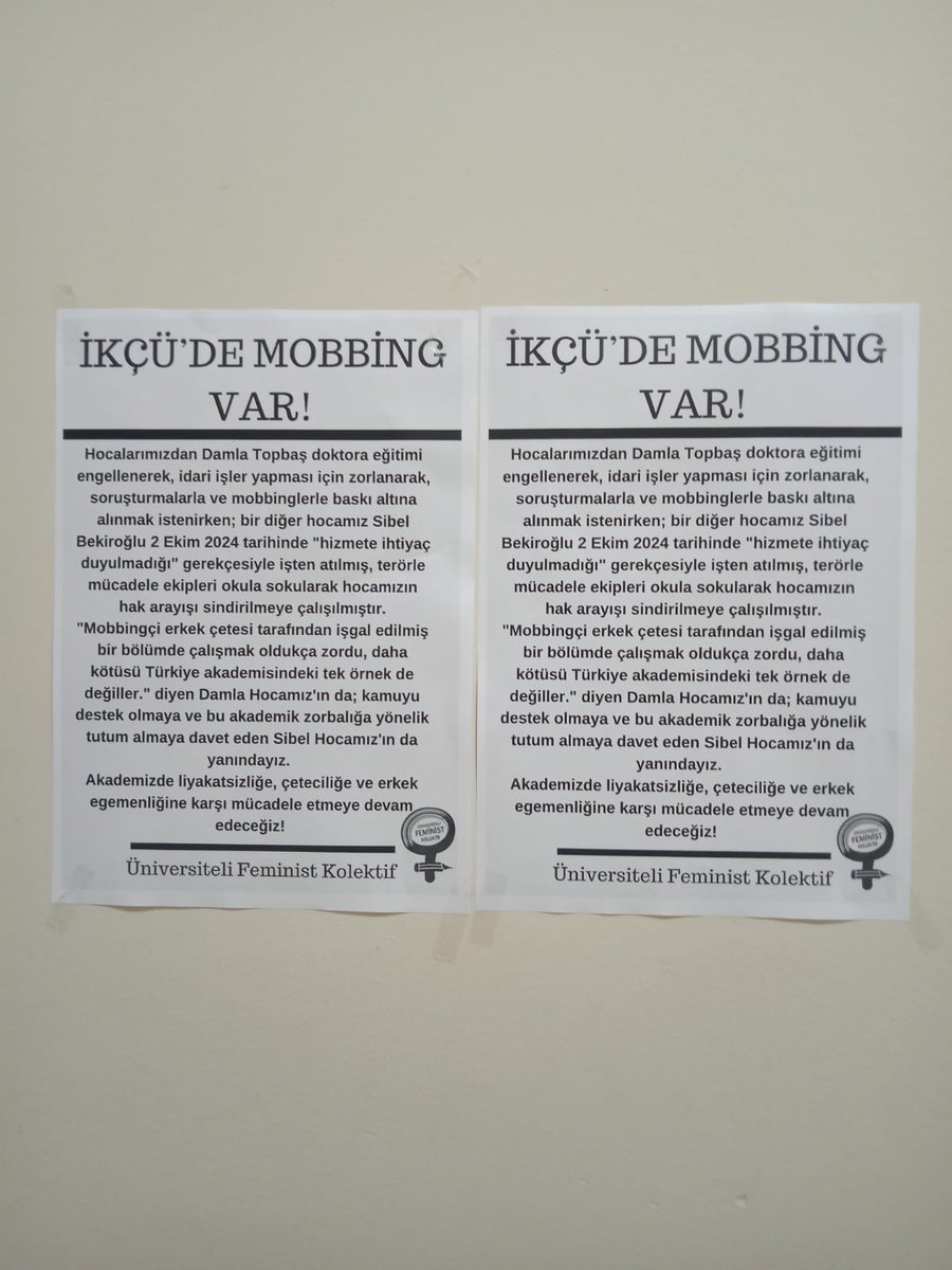 feministkolektf's tweet photo. İzmir Kâtip Çelebi Üniversitesi'nde mobinge ve erkek egemenliğine karşı sesini yükselten arkadaşlarımıza soruşturma açıldı.

Çabalarınız boşa, üniversiteler özgürleşecek!

Hocalarımız @damlatopbas ve @SibelBekirolu 'nun maruz kaldığı saldırılara karşı dayanışmamızı büyüteceğiz. https://t.co/IGrwDBc5WO