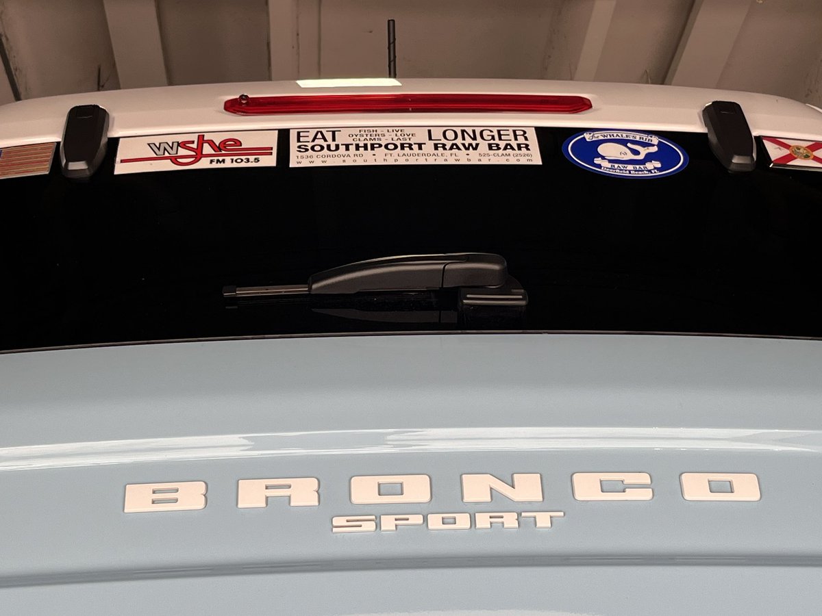 TroyBrugger's tweet photo. Typical stickers you see on a car in South Florida. In 2024?! @PaulCastronovo @CastronovoShow 
WSHE103.5 sticker is vintage. https://t.co/dm4FWH56Vn