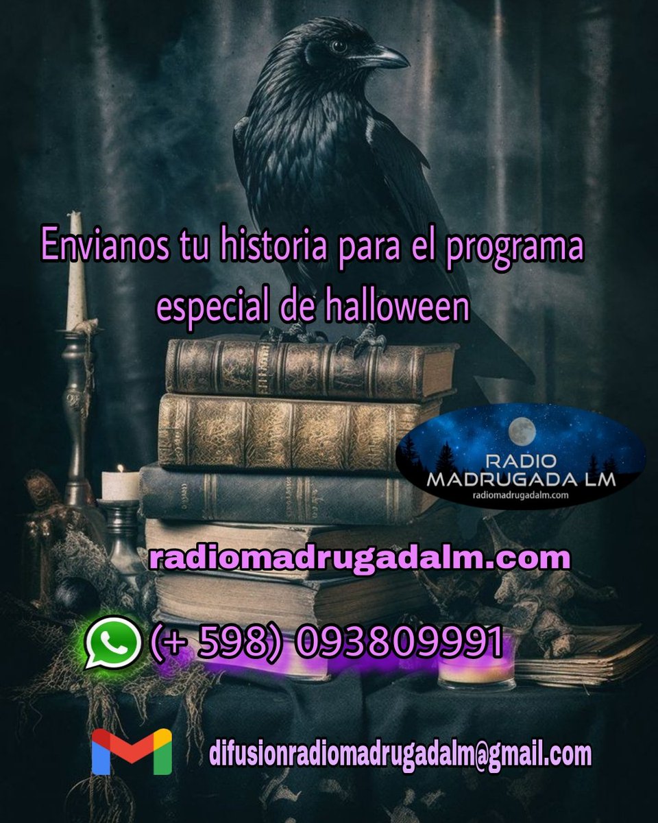 Este halloween a partir de las 20 hrs por Radio Madrugada LM 
Envia tú anécdota, experiencia o relato.
#halloween2024 #Historias
#cuentos #leyendas #anecdota #radio  #testimonio
