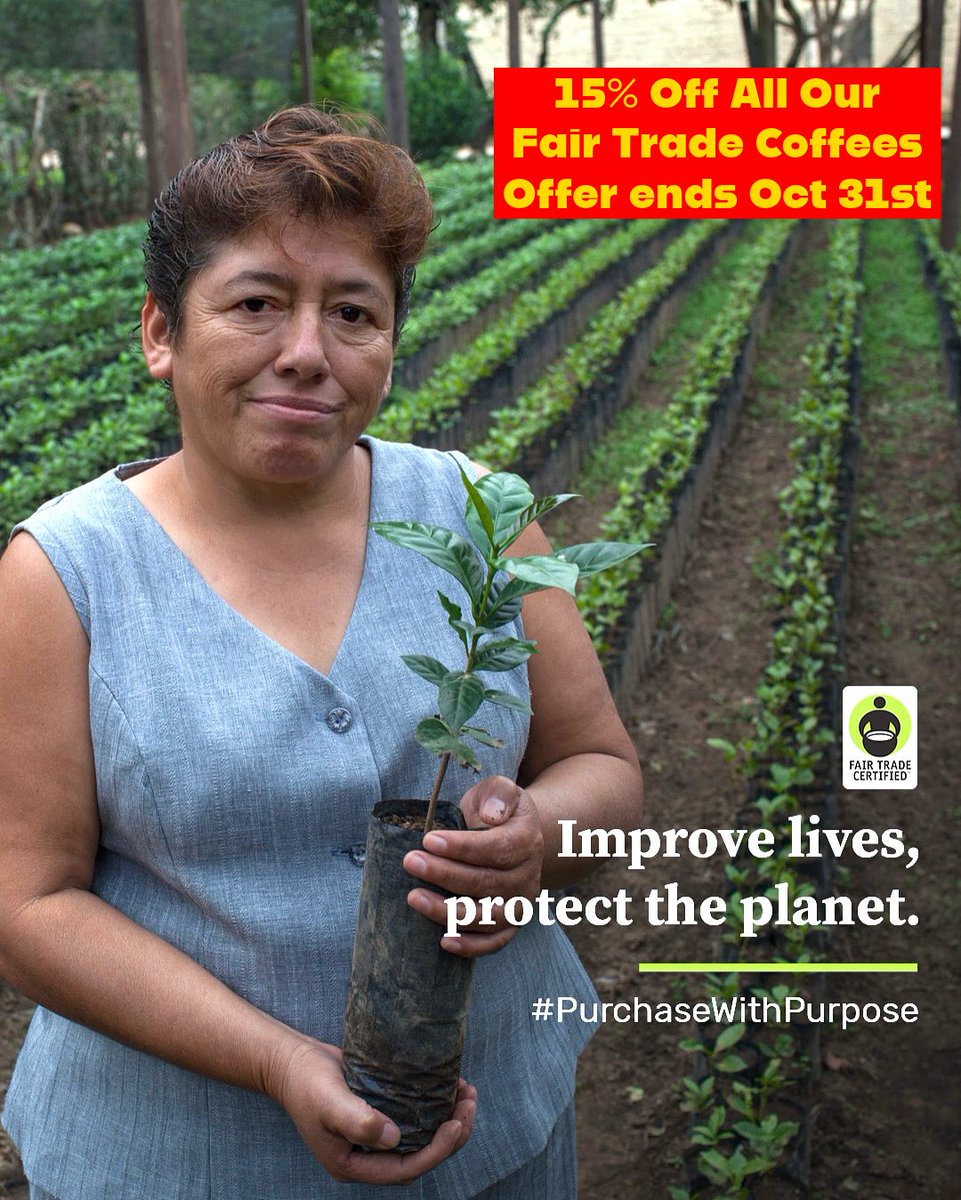 15% off all our Fair Trade coffees! 
Coupon code: fairtrade

Offer Ends Oct 31st. #FairTradeMonth 

Fair Trade &amp; Organic BLENDS:
Bloom 630
Blue Sky
Indo Noir
Espresso Moto
Moto Brew
DECAF Bravura (water process)
Fillip Rally
French Roast
442
Viennese
Super G