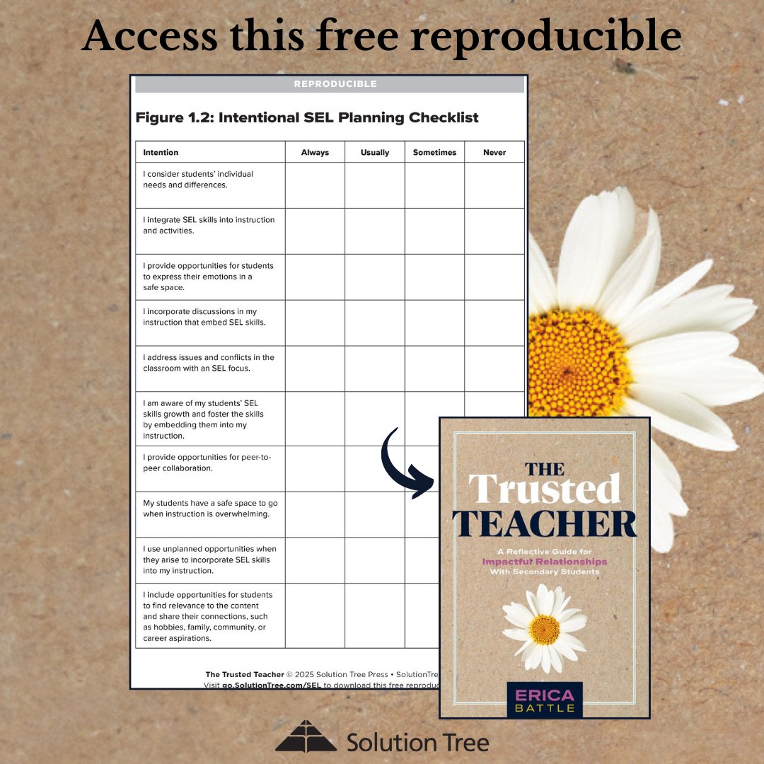 SolutionTree's tweet photo. The Trusted Teacher adds to the conversation on #SEL, providing teachers with tried-and-true practices that will enable them to form meaningful relationships with secondary students. 🤝💛

Download 🆓 resources from the book: https://t.co/QoFp91BxQw #HighSchool #Teachers https://t.co/7vxPXmugbN