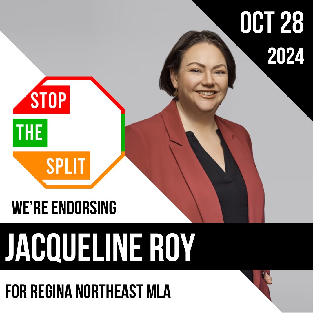 🟠We’re endorsing Jacqueline Roy of the <a href="/Sask_NDP/">Saskatchewan New Democrats</a> for Regina Northeast to #UniteTheVote and #StopTheSplit on October 28!

Jacqueline is best positioned to defeat Scott Moe’s candidate and will fight for #ReginaNortheast.

#cdnpoli #skpoli #MoeMustGo