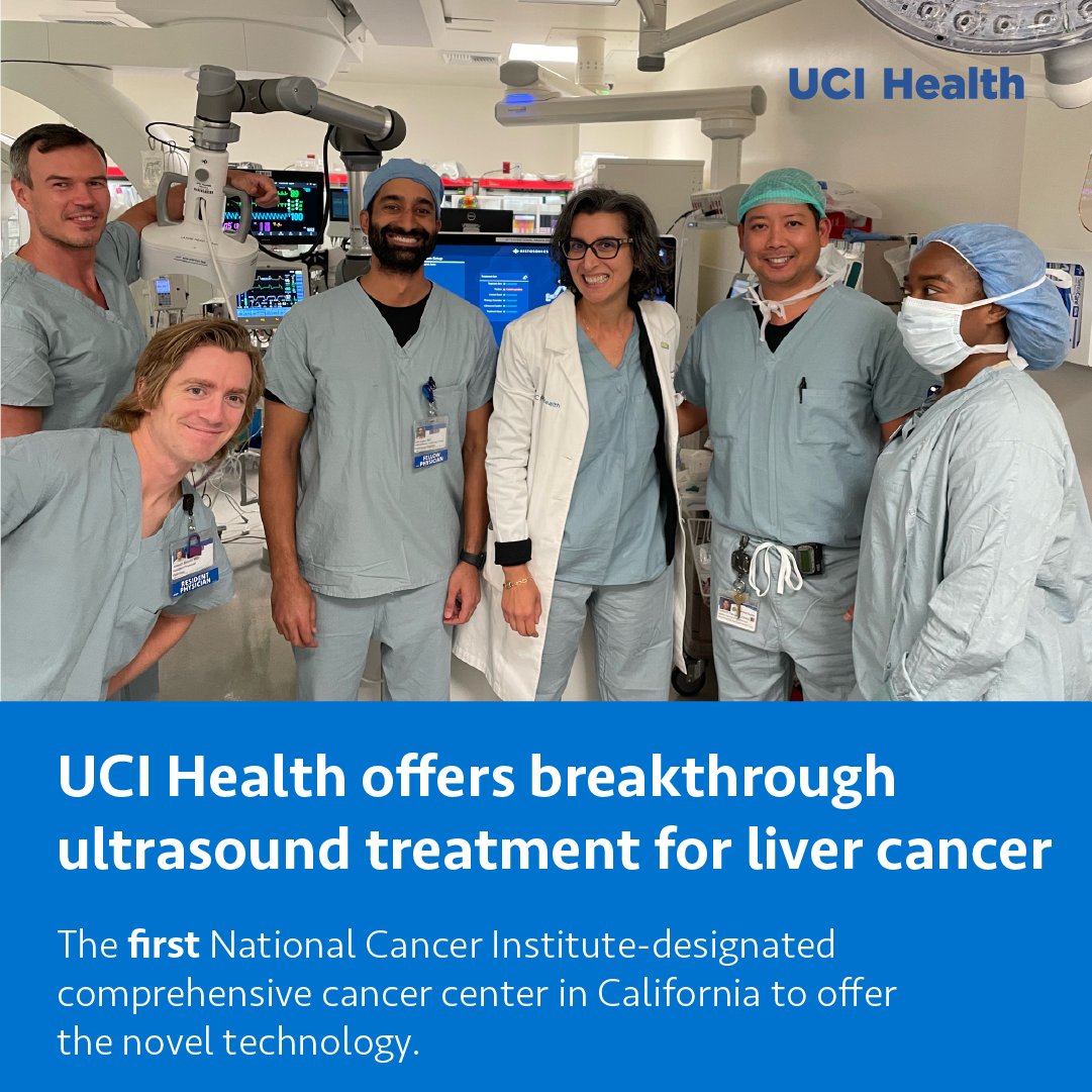 UCIrvineHealth's tweet photo. The UCI Health Chao Family Comprehensive Cancer Center is the first National Cancer Institute-designated comprehensive cancer center in California to offer a novel technology that uses highly focused sound waves to treat liver cancer. 

Learn more at https://t.co/YSuGvh5qW8 https://t.co/oVCldcFb54
