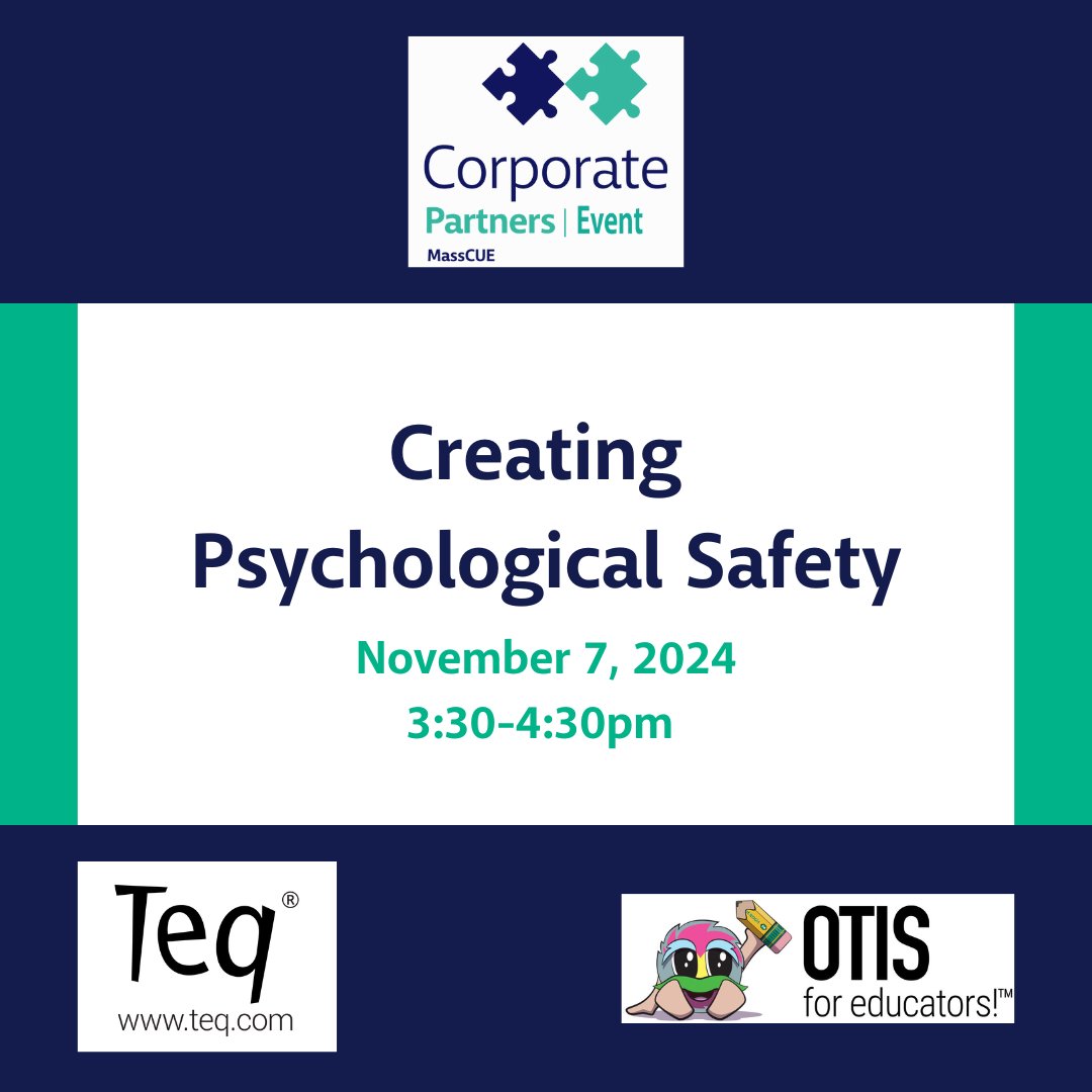 MassCUE (@masscue) on Twitter photo Fostering innovation requires more than just creative ideas - it demands an environment where educators feel psychologically safe. Explore this topic in Creating Psychological Safety from #MassCUE Corporate Partner <a href="/TeqProducts/">TeqProducts</a> 11/7 at 3:30. Learn more: bit.ly/4eGL1VK Fostering innovation requires more than just creative ideas - it demands an environment where educators feel psychologically safe. Explore this topic in Creating Psychological Safety from #MassCUE Corporate Partner <a href="/TeqProducts/">TeqProducts</a> 11/7 at 3:30. Learn more: bit.ly/4eGL1VK