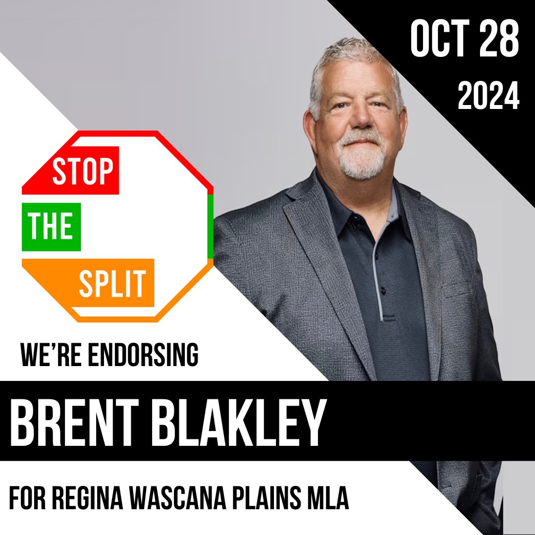 🟠We’re endorsing Brent Blakley of the <a href="/Sask_NDP/">Saskatchewan New Democrats</a> for Regina Wascana Plains to #UniteTheVote and #StopTheSplit on October 28!

Brent is best positioned to defeat Scott Moe’s candidate and will fight for #ReginaWascanaPlains.

#cdnpoli #skpoli #MoeMustGo