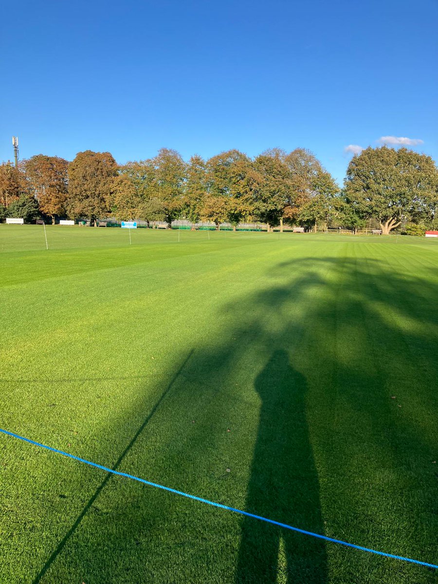 Great conditions <a href="/BexleyCC/">Bexley CC</a> this week to cut the outfield &amp; give the square its first cut, 5 weeks after renovations by <a href="/ianajordan/">Jordans</a>. Given the amount of rain, very happy with the growth &amp; lack of worm casts. Applied two bags of fertiliser to strengthen the sward.

#warmerthanapril