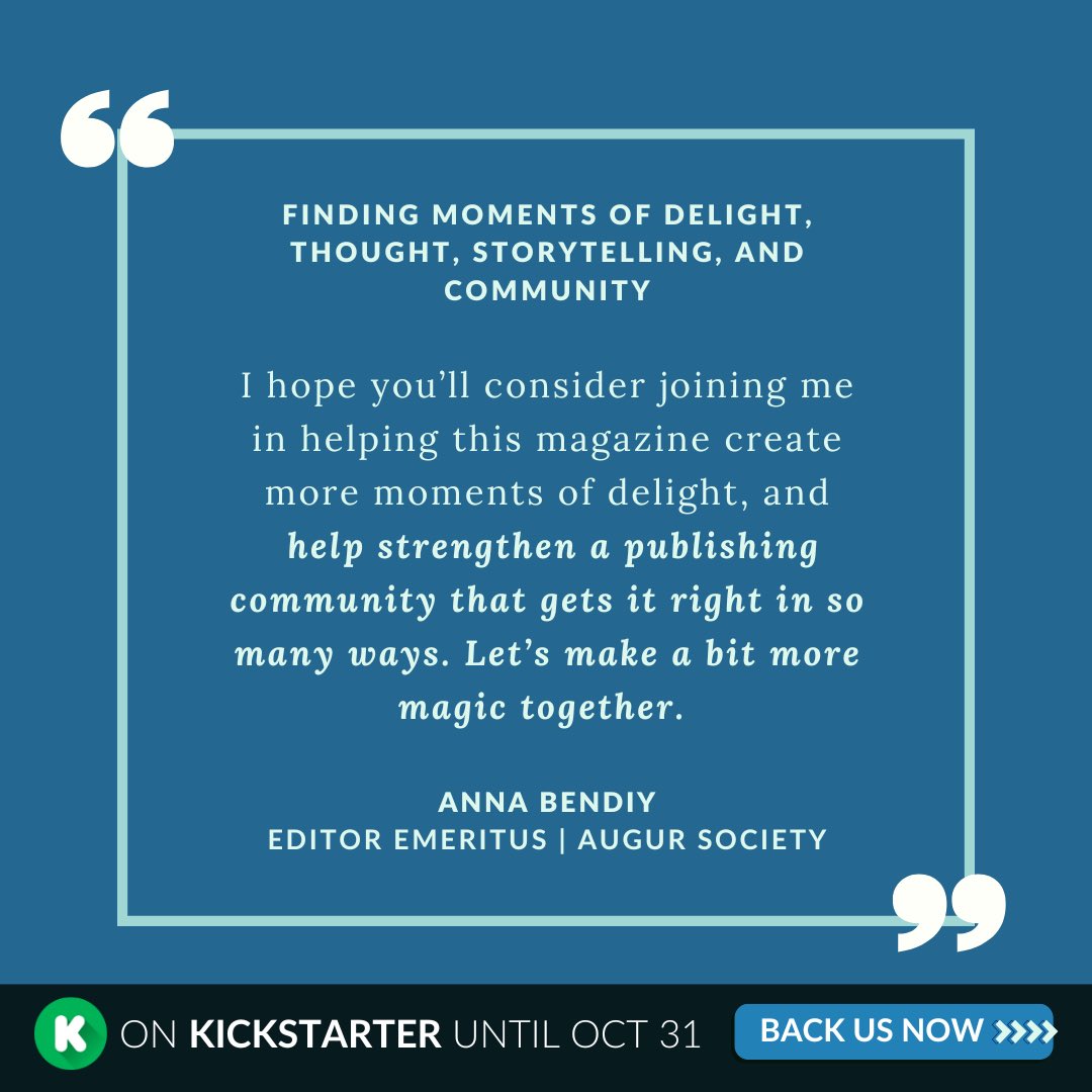 augursociety's tweet photo. At Augur Society, we break down barriers💥 &amp; carve out new lit spaces 💫. 

Today on Kickstarter, former Co-Founder and Co-Editor-in-Chief @lion_reads dives into the humble beginnings of how @TalesFeathers came to be &amp; WHY it is so important in the Canadian spec-fic landscape. https://t.co/oIthXc9FZP