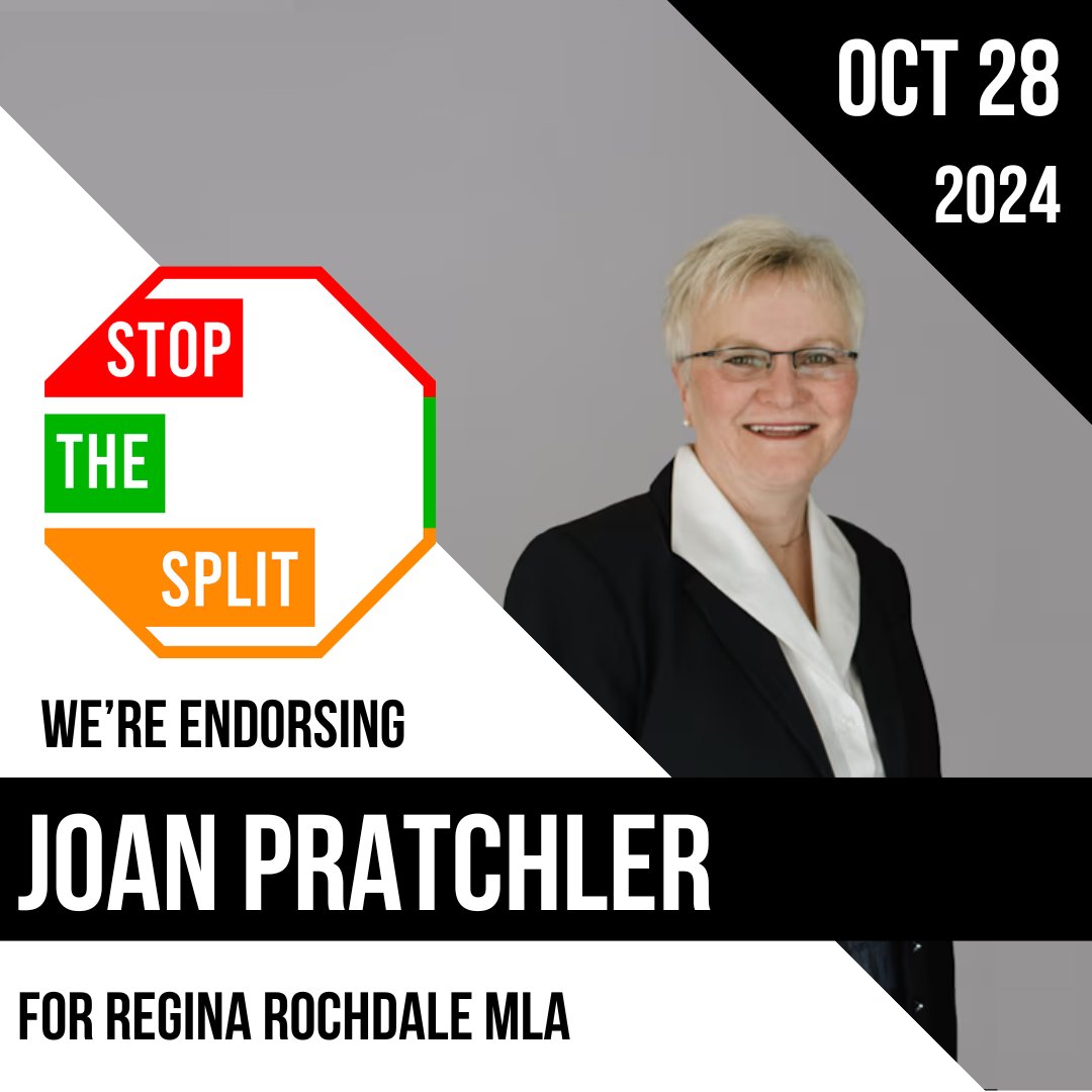 🟠We’re endorsing <a href="/joanpratchler/">Joan Pratchler</a> of the <a href="/Sask_NDP/">Saskatchewan New Democrats</a> for Regina Rochdale to #UniteTheVote and #StopTheSplit on October 28!

Joan is best positioned to defeat Scott Moe’s candidate and will fight for #ReginaRochdale.

#cdnpoli #skpoli #MoeMustGo