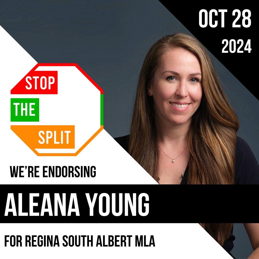 🟠We’re endorsing <a href="/AleanaYoung/">Aleana Young</a> of the <a href="/Sask_NDP/">Saskatchewan New Democrats</a> for Regina South Albert to #UniteTheVote and #StopTheSplit on October 28!

Aleana is best positioned to defeat Scott Moe’s candidate and will fight for #ReginaSouthAlbert.

#cdnpoli #skpoli #MoeMustGo